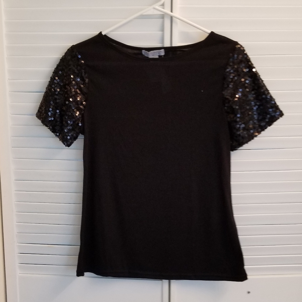 Cotton On Black Short Sleeve Tee with Sequin Sleeves